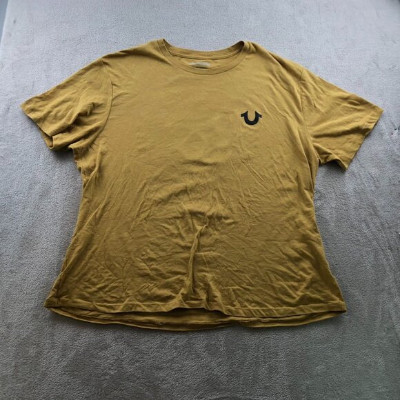 True Religion Mens T-Shirt Size 2XL Short Sleeve Yellow Graphic Tee Casual Crew - Picture 8 of 9